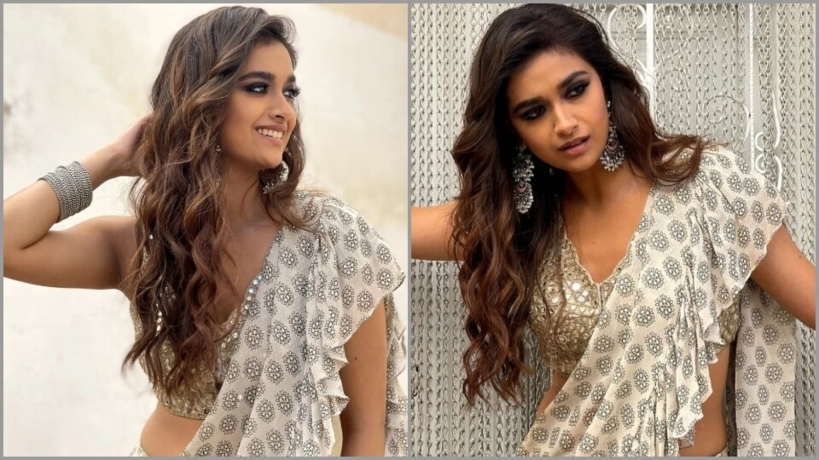 Keerthi Suresh Photosnude - Keerthy Suresh is 'being Kalaavathi' in â‚¹56k ruffle saree: See stunning pics  | Fashion Trends - Hindustan Times