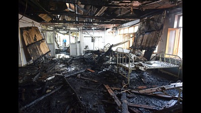 The burnt remains of the Bone and Joint Hospital in Srinagar. (Waseem Andrabi/HT) The burnt remains of the Bone and Joint Hospital in Srinagar. (Waseem Andrabi/HT)
