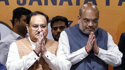 New Delhi, Mar 05 (ANI): BJP National President J.P. Nadda and Union Home Minister Amit Shah greet during a press conference, at BJP HQ in New Delhi on Saturday. (ANI Photo) (Amit Sharma) New Delhi, Mar 05 (ANI): BJP National President J.P. Nadda and Union Home Minister Amit Shah greet during a press conference, at BJP HQ in New Delhi on Saturday. (ANI Photo) (Amit Sharma)
