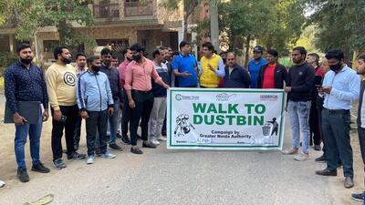The campaign began from Sector Alpha 2 on Saturday morning and included authority officials along with resident welfare association members and representatives from social groups such as ‘Active Citizens’ and ‘Feedback Foundation’ that helps the authority with sanitation campaigns. (Sourced) The campaign began from Sector Alpha 2 on Saturday morning and included authority officials along with resident welfare association members and representatives from social groups such as ‘Active Citizens’ and ‘Feedback Foundation’ that helps the authority with sanitation campaigns. (Sourced)