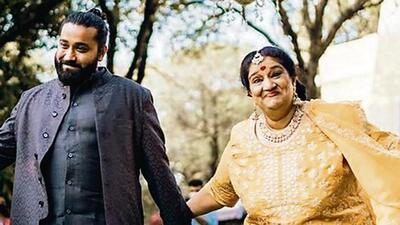 Actor Seema Pahwa with son Mayank from his Mahabaleshwar wedding, which took place on March 2.