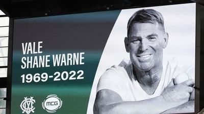 Melbourne: A tribute for cricket legend Shane Warne is displayed on the big screens at the Melbourne Cricket Ground in Melbourne, Australia. (AP) Melbourne: A tribute for cricket legend Shane Warne is displayed on the big screens at the Melbourne Cricket Ground in Melbourne, Australia. (AP)