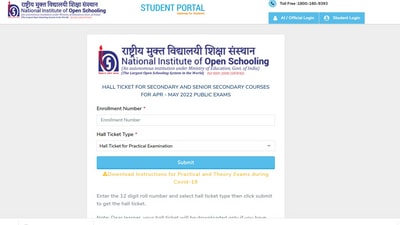 NIOS admit cards for 10th, 12th practical exam at sdmis.nios.ac.in