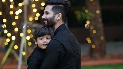 Shahid Kapoor twinning with son Zain Kapoor in a picture he recently shared. Shahid Kapoor twinning with son Zain Kapoor in a picture he recently shared.