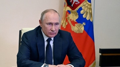 FILE PHOTO: Russian President Vladimir Putin chairs a meeting with members of the Security Council via a video link.&nbsp; (via REUTERS)