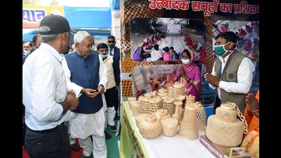 Bihar chief minister Nitish Kumar inspects a stall during in Purnia during his social reform campaign on Saturday. (ANI) Bihar chief minister Nitish Kumar inspects a stall during in Purnia during his social reform campaign on Saturday. (ANI)