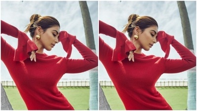 "Red hot," Pooja captioned her pictures. We are agreeing. In black shoes from Christian Louboutin, Pooja looked like a smokeshow. (Instagram/@hedgepooja)