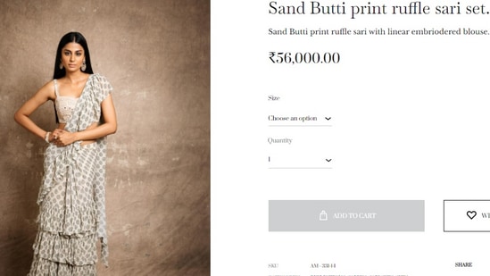 Keerthy Suresh's Sand Butti print ruffle sari set.(arpitamehtaofficial.com)