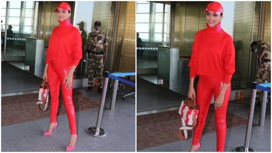 On Saturday, March 5, shutterbugs clicked Deepika arriving at the airport in her car, after which she posed outside the departure gates. She chose a fit from Beyonce's Adidas x Ivy Park collection for catching her flight out of Mumbai.(HT Photo/Varinder Chawla)
