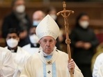 At the start of the Mass on Saturday, Pope Francis walked the entire length of the central aisle of basilicas.(AP) At the start of the Mass on Saturday, Pope Francis walked the entire length of the central aisle of basilicas.(AP)