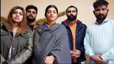 Vishal Sharma (in blue jacket), a medical student at Sumy State University who belongs to Batala in Punjab, making a video appeal.