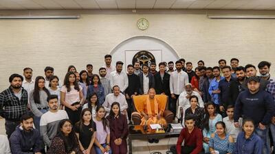 Uttar Pradesh chief minister Yogi Adityanath with students who have returned from Ukraine. (PTI PHOTO) Uttar Pradesh chief minister Yogi Adityanath with students who have returned from Ukraine. (PTI PHOTO)