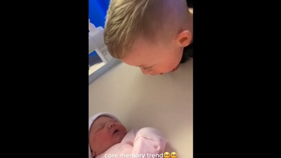 Screengrab from Instagram video that shows the brother meeting his new-born baby sister for the first time. (instagram/@goodnewscorrespondent) Screengrab from Instagram video that shows the brother meeting his new-born baby sister for the first time. (instagram/@goodnewscorrespondent)