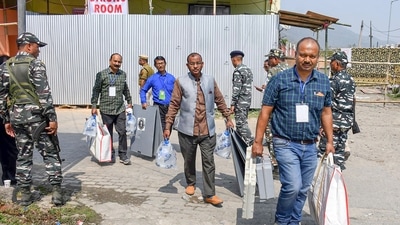 Polling officials carrying election material leave from a distribution centre, ahead of the Assam Municipal polls, in Kamrup district. (PTI) Polling officials carrying election material leave from a distribution centre, ahead of the Assam Municipal polls, in Kamrup district. (PTI)