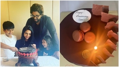 Allu Arjun shares family picture with wife Sneha Reddy on their 11th wedding anniversary. Allu Arjun shares family picture with wife Sneha Reddy on their 11th wedding anniversary.