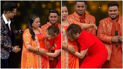 Bharti Singh received a hug and also a kiss from Madhuri Dixit on her baby bump.