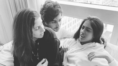 Shweta Bachchan with her son Agatsya and daughter Navya Naveli Nanda. Shweta Bachchan with her son Agatsya and daughter Navya Naveli Nanda.