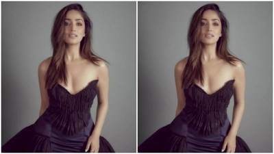 Yami played muse to fashion designer Amit Aggarwal and picked a prussian blue short dress for the pictures. (Instagram/@yamigautam)