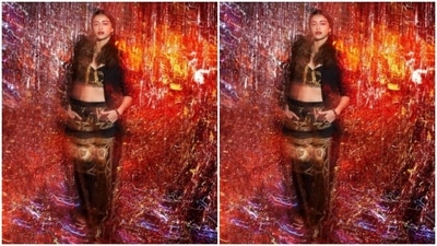 The one where Ananya dressed up as the boho chic in a black and gold bralette, a black shrug and a pair of silk black and golden harem pants. (Instagram/@ananyapanday)