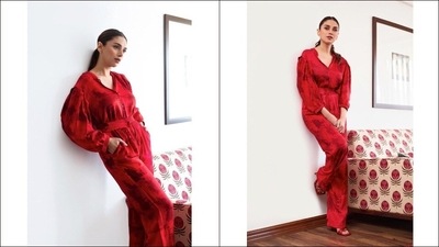 The ensemble is credited to Indian fashion label Saaksha &amp; Kinni that boasts of bold prints, metal and stone embroidery techniques and love of Indian fabrics like chanderi. The co-ord set originally cost  <span class='webrupee'>₹</span>30,000 on the designer website. (Instagram/sanamratansi)