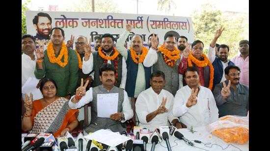 LJP(Ram Vilas) announces first list of candidates for Council polls in Patna on Sunday. (Santosh Kumar/HT Photo)