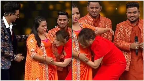 Bharti Singh received a hug and also a kiss from Madhuri Dixit on her baby bump.
