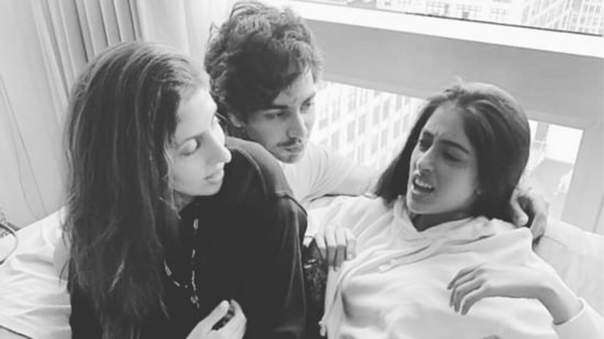 Shweta Bachchan with her son Agatsya and daughter Navya Naveli Nanda. Shweta Bachchan with her son Agatsya and daughter Navya Naveli Nanda.