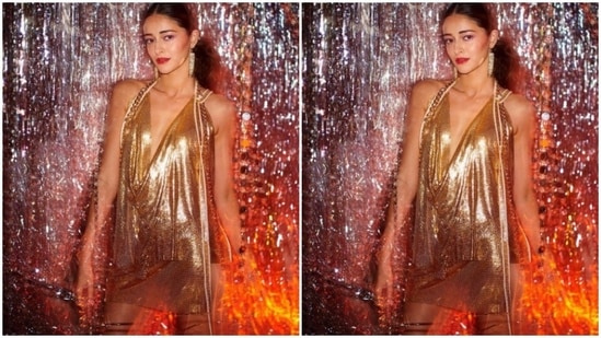 Ananya picked a shimmery gold short dress to hit the dance floor as she set the party mood on Instagram.(Instagram/@ananyapanday)