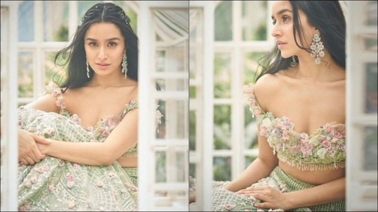 Wearing a dab of soft pink lipstick, Shraddha Kapoor amplified the glam quotient with a dewy makeup look.&nbsp;(Instagram/rohanshrestha )