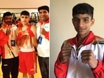 Vishwanath Suresh with his coaches and Raman. (AIBA) Vishwanath Suresh with his coaches and Raman. (AIBA)
