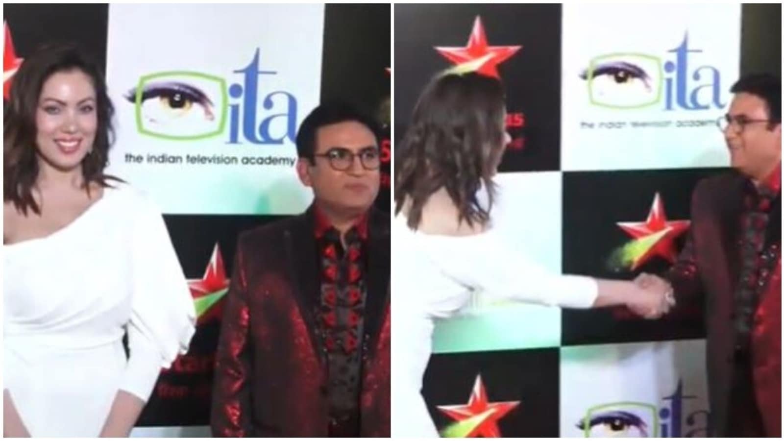 Taarak Mehta’s Dilip Joshi and Munmun Dutta shake hands at ITA awards, fan says: ‘Jethaji idhar bhi flirt’