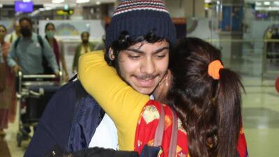 A student evacuated from Ukraine meeting his family after landing at the Sri Guru Ram Dass Jee International Airport in Amritsar on Monday. (SAMEER SEHGAL/HT) A student evacuated from Ukraine meeting his family after landing at the Sri Guru Ram Dass Jee International Airport in Amritsar on Monday. (SAMEER SEHGAL/HT)