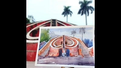 Artist Shivam Pandey, who has painted the Jantar Mantar, feels happy about being able to go to new places to sketch now. Artist Shivam Pandey, who has painted the Jantar Mantar, feels happy about being able to go to new places to sketch now.