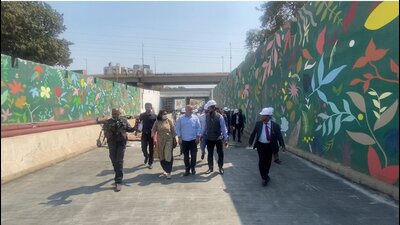 Sisodia inspect the Ashram underpass work on Monday. (Sourced) Sisodia inspect the Ashram underpass work on Monday. (Sourced)