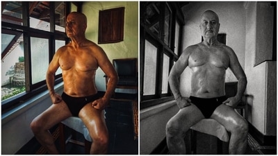 Anupam Kher shows off his fit body. Anupam Kher shows off his fit body.