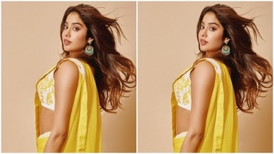 Eaulier, Janhvi Kapoor left her fans spellbound as she posed in a stunning yellow &nbsp;Manish Malhotra saree.&nbsp; (Instagram/@janhvikapoor)