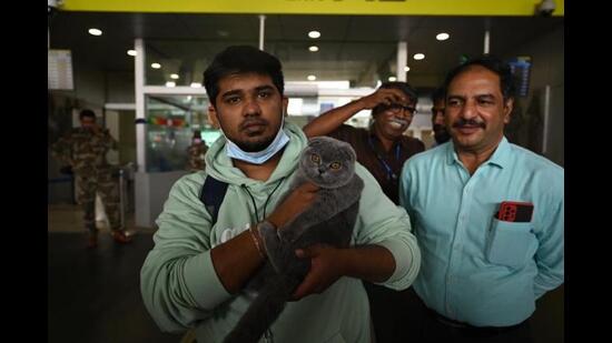 Goutham Hariharan, a medical student from Tamil Nadu brought his cat Gray along from Ukraine.