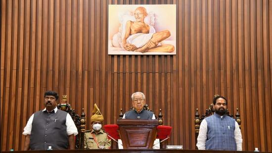 Governor Biswabhushan Harichandan addressing assembly session on Monday. (HT Photo) Governor Biswabhushan Harichandan addressing assembly session on Monday. (HT Photo)