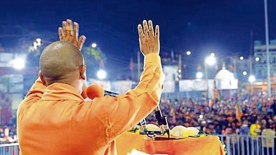 Chief minister Yogi Adityanath addressing a rally in Gorakhpur on Saturday. (ANI PHOTO)