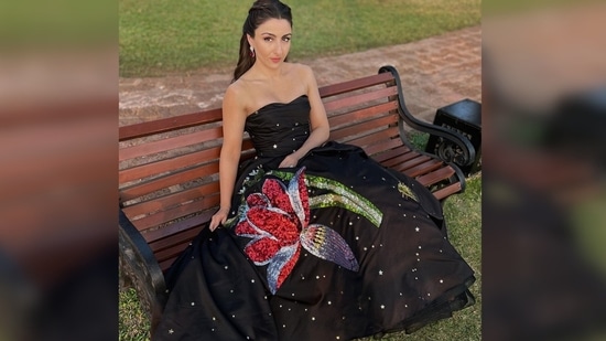 Soha Ali Khan wore minimal makeup and for her hairdo, she opted for two half braids.(Instagram/@sakpataudi)