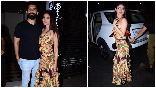 Mouni Roy in a tube top and skirt set with Suraj Nambiar.(HT Photo/Varinder Chawla) Mouni Roy in a tube top and skirt set with Suraj Nambiar.(HT Photo/Varinder Chawla)