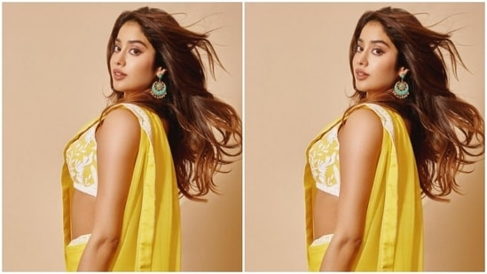 Eaulier, Janhvi Kapoor left her fans spellbound as she posed in a stunning yellow  Manish Malhotra saree. (Instagram/@janhvikapoor)