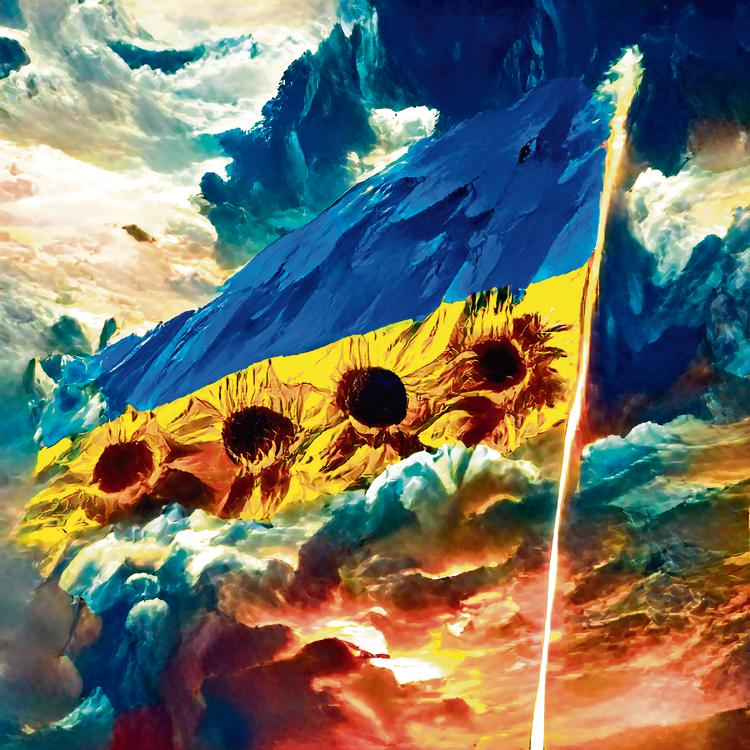 Artwork Sunflower Solidarity, featuring the Ukrainian flag colours and sunflowers, by SOMA which is a duo of an engineer and a machine learning programmer.