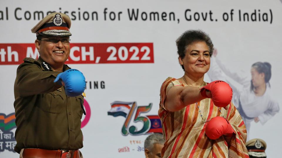 Delhi Police commissioner Rakesh Asthana with National Commission for Women chief Rekha Sharma inaugurated the Delhi Police All-India Karate Championship at Talkatora Stadium on Monday. (Sanchit Khanna/HT Photo) Delhi Police commissioner Rakesh Asthana with National Commission for Women chief Rekha Sharma inaugurated the Delhi Police All-India Karate Championship at Talkatora Stadium on Monday. (Sanchit Khanna/HT Photo)