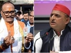 UP minister Brajesh Pathak and Samajwadi Party chief Akhilesh Yadav(Deepak Gupta/HT)