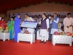 Madhya Pradesh chief minister Shivraj Singh Chouhan and BJP president JP Nadda during the International Women's Day event in Dewas on Tuesday(Twitter/CMO Madhya Pradesh)
