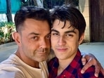 Bobby Deol with his son Aryaman Deol. Bobby Deol with his son Aryaman Deol.