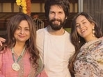 Shahid Kapoor with wife Mira Rajput and Neliima Azeem. Shahid Kapoor with wife Mira Rajput and Neliima Azeem.