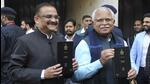 Haryana CM Manohar Lal Khattar before budget presentation in the Vidhan Sabha, in Chandigarh on Tuesday. (KESHAV SINGH/HT) Haryana CM Manohar Lal Khattar before budget presentation in the Vidhan Sabha, in Chandigarh on Tuesday. (KESHAV SINGH/HT)