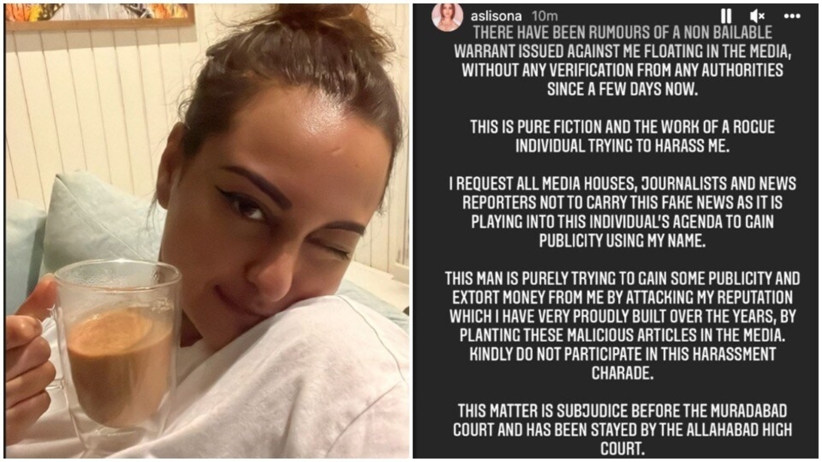 Sonakshi Sinha breaks silence on &#39;fake&#39; non-bailable warrant reports, posts  cheeky pic from &#39;house arrest&#39; | Bollywood - Hindustan Times